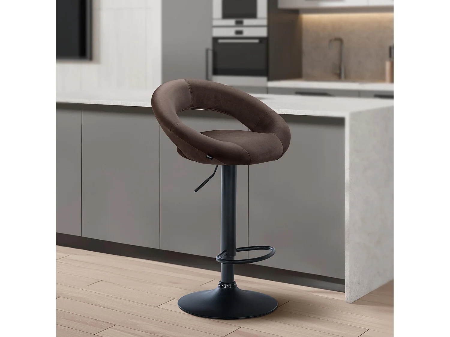 Tabouret de bar - Velours & Noir - Marron - Olinda