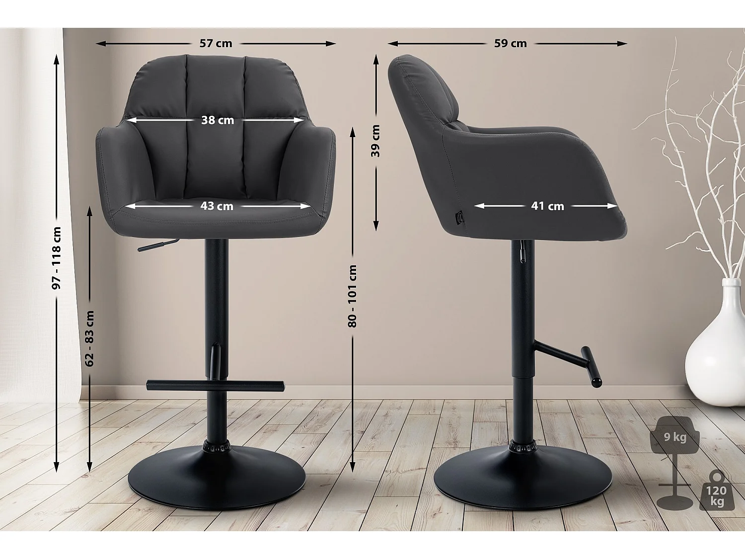 Tabouret de bar - Similicuir - Noir - Natoma