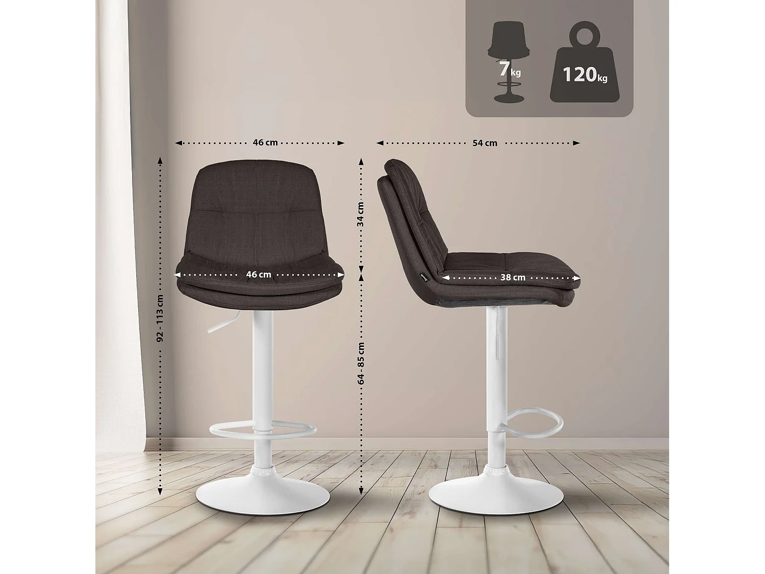 Tabouret de bar - Tissu - Gris foncé - Laurel