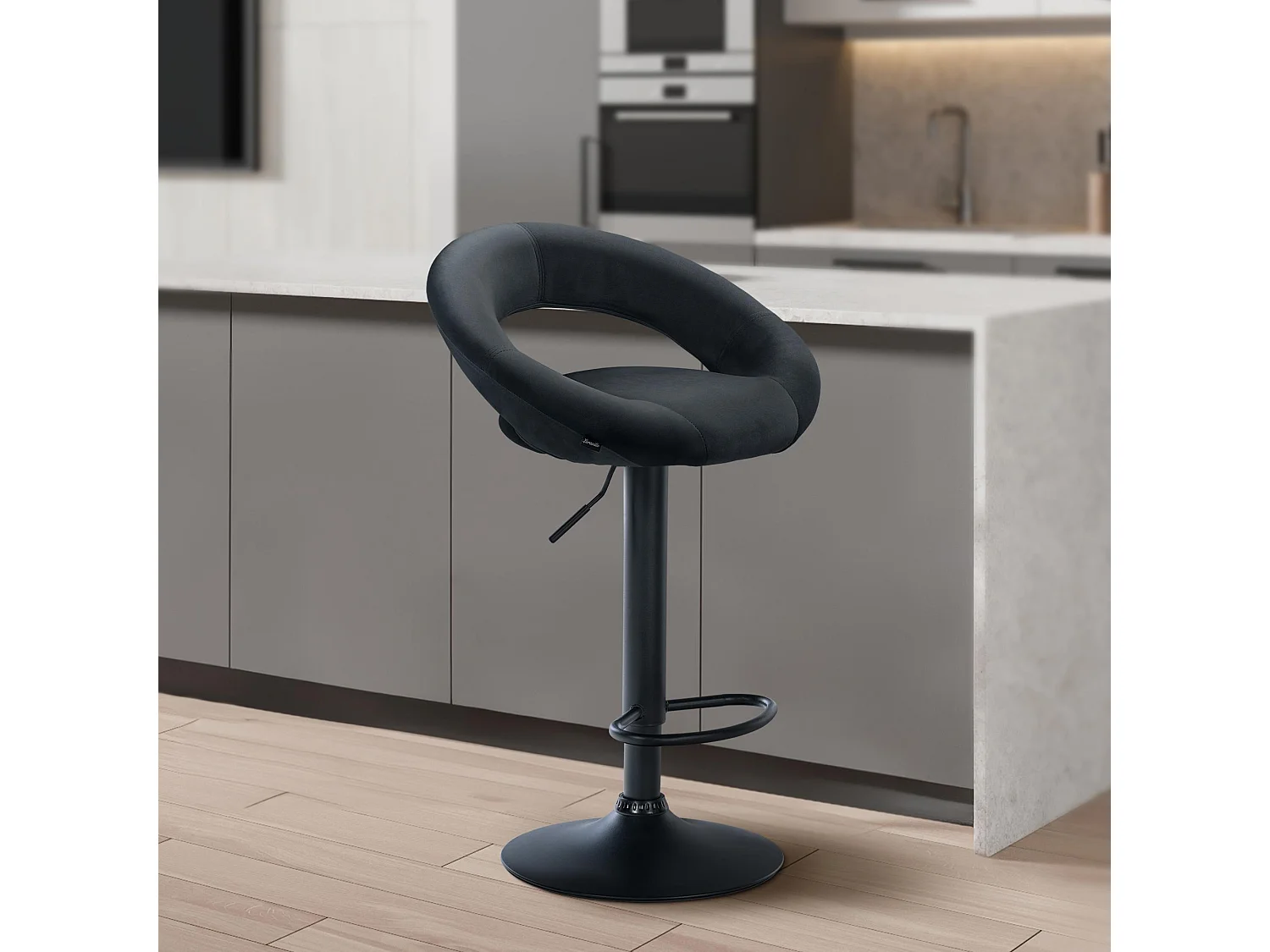Tabouret de bar - Velours & Noir - Gris foncé - Olinda