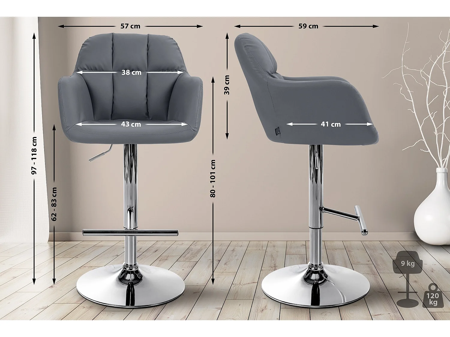 Tabouret de bar - Similicuir - Gris - Natoma