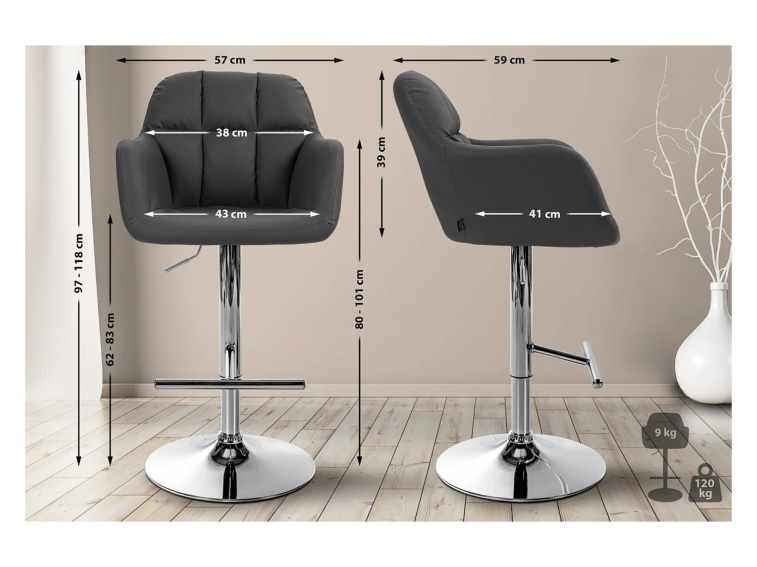 Tabouret de bar - Similicuir - Noir - Natoma