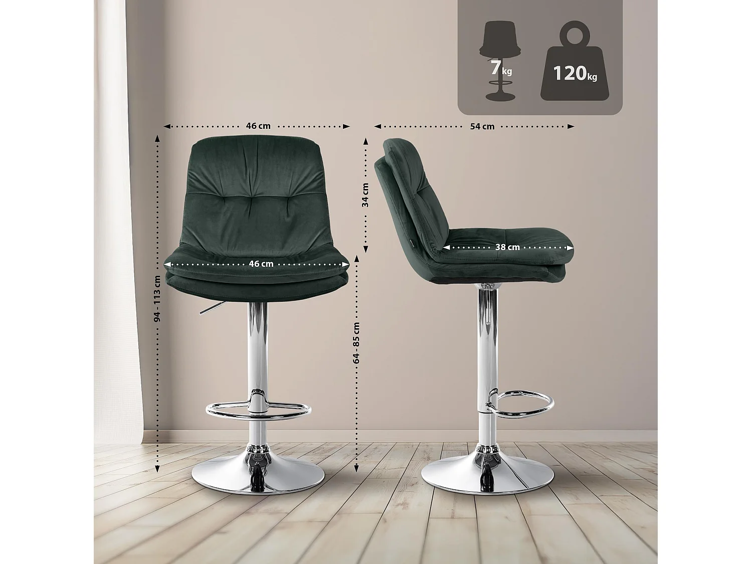 Tabouret de bar - Velours - Vert foncé - Laurel