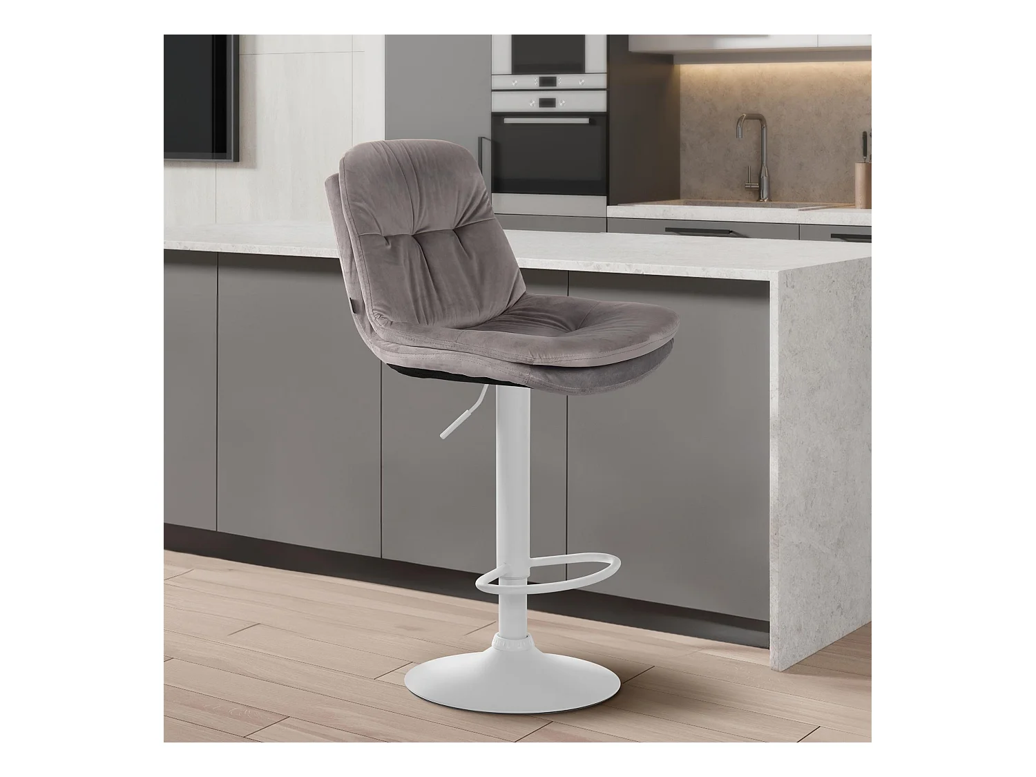 Tabouret de bar - Velours - Gris - Laurel