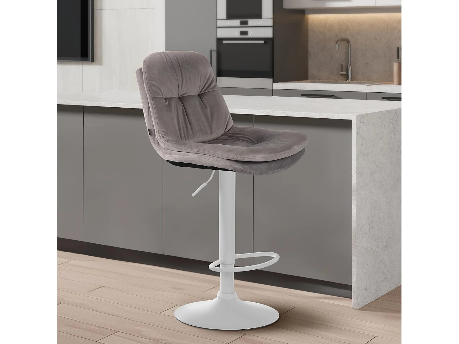 Tabouret de bar - Velours - Gris - Laurel