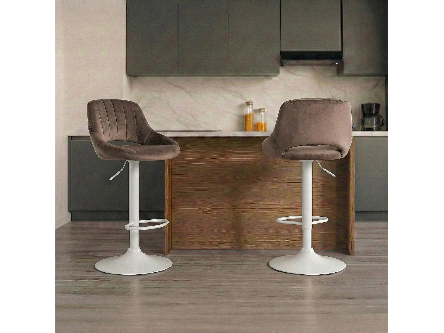 Tabouret de bar - Velours & Blanc - Marron - Milet