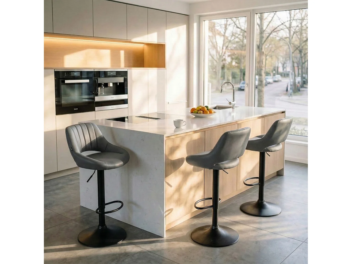 Lot de 2  Tabouret de bar - Similicuir - Gris - Milet
