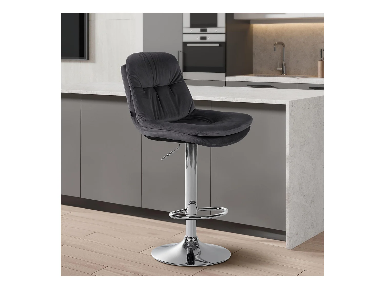 Tabouret de bar - Velours - Gris foncé - Laurel