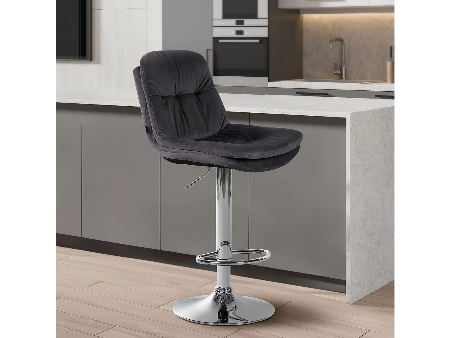 Tabouret de bar - Velours - Gris foncé - Laurel