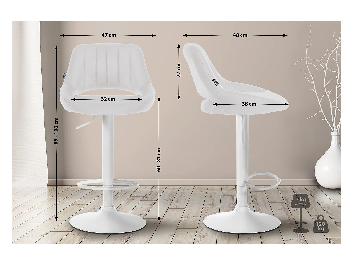 Lot de 2  Tabouret de bar - Similicuir - Blanc - Milet