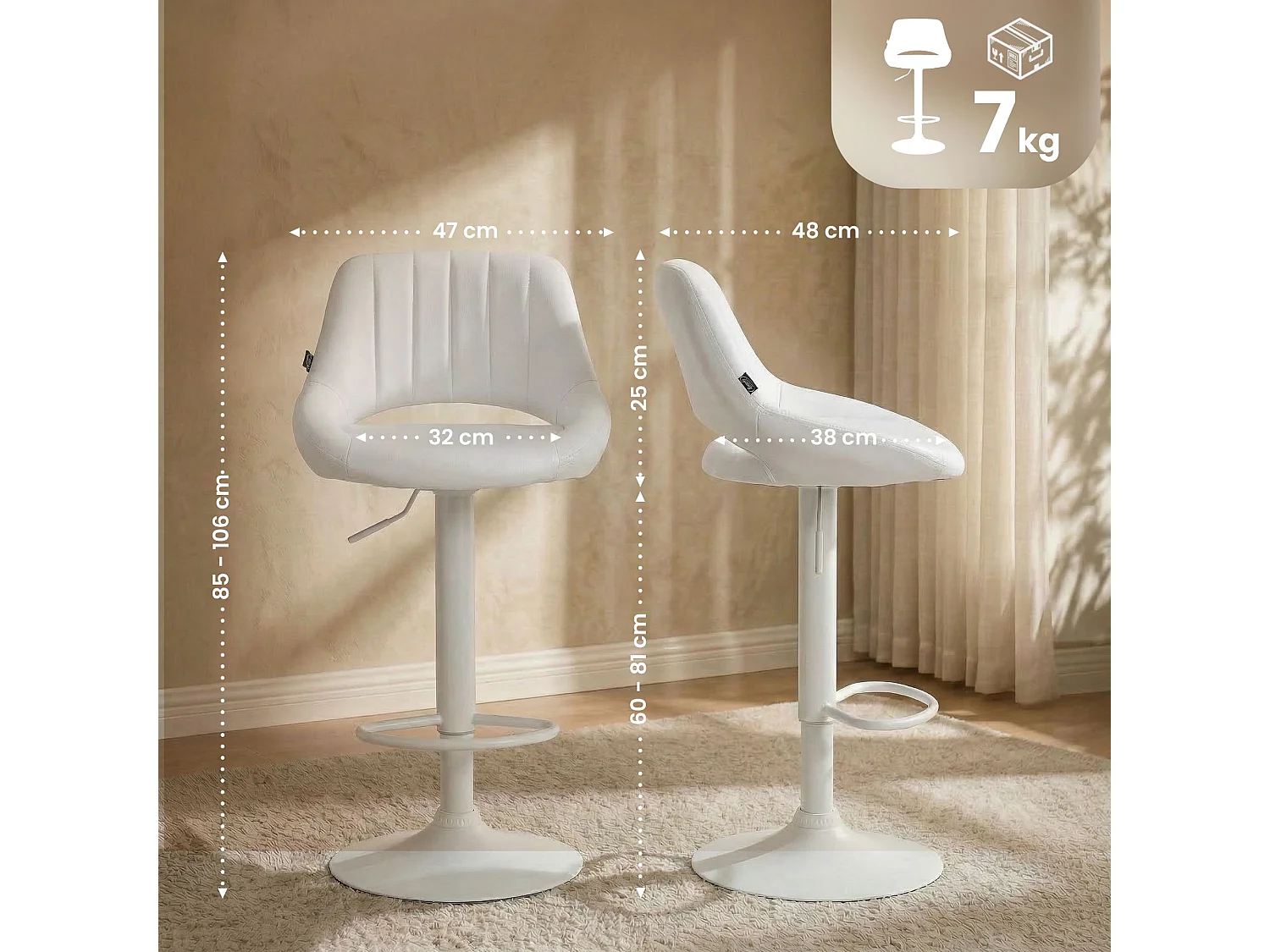 Lot de 2  Tabouret de bar - Similicuir - Blanc - Milet