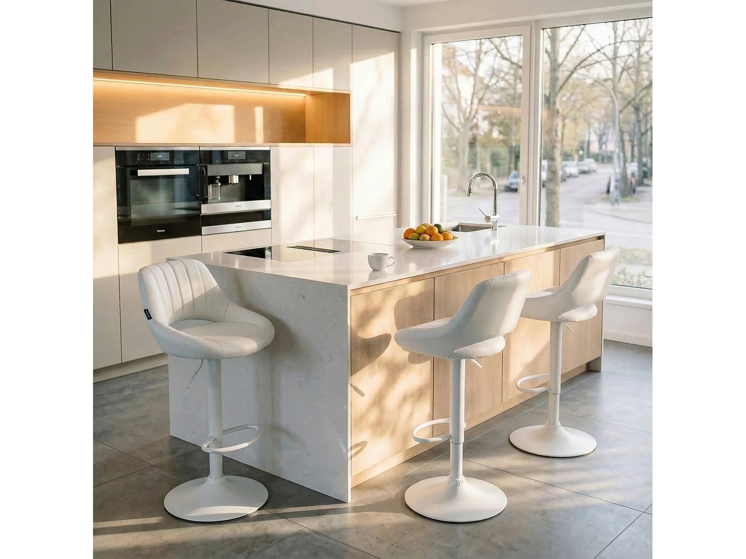 Lot de 2  Tabouret de bar - Similicuir - Blanc - Milet