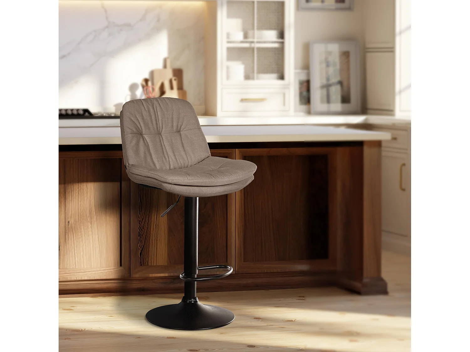 Tabouret de bar - Tissu - Taupe - Laurel