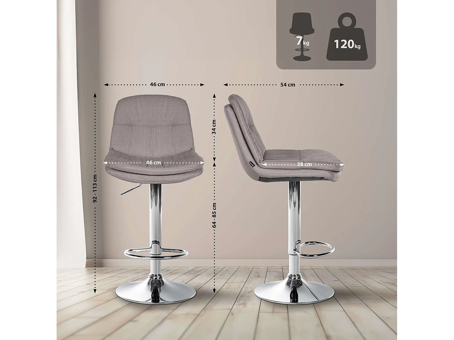 Tabouret de bar - Tissu - Gris - Laurel