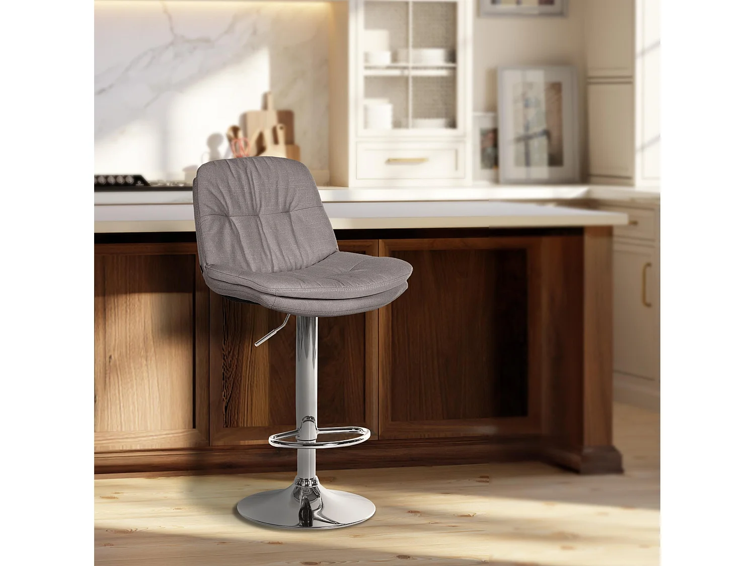 Tabouret de bar - Tissu - Gris - Laurel