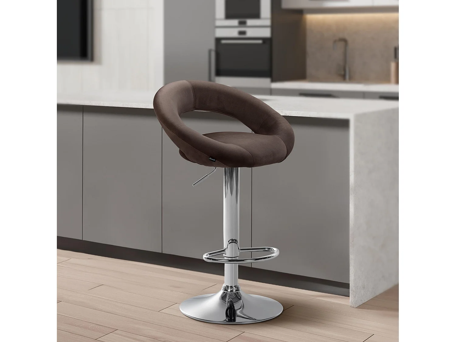Tabouret de bar - Velours & Chrome - Marron - Olinda