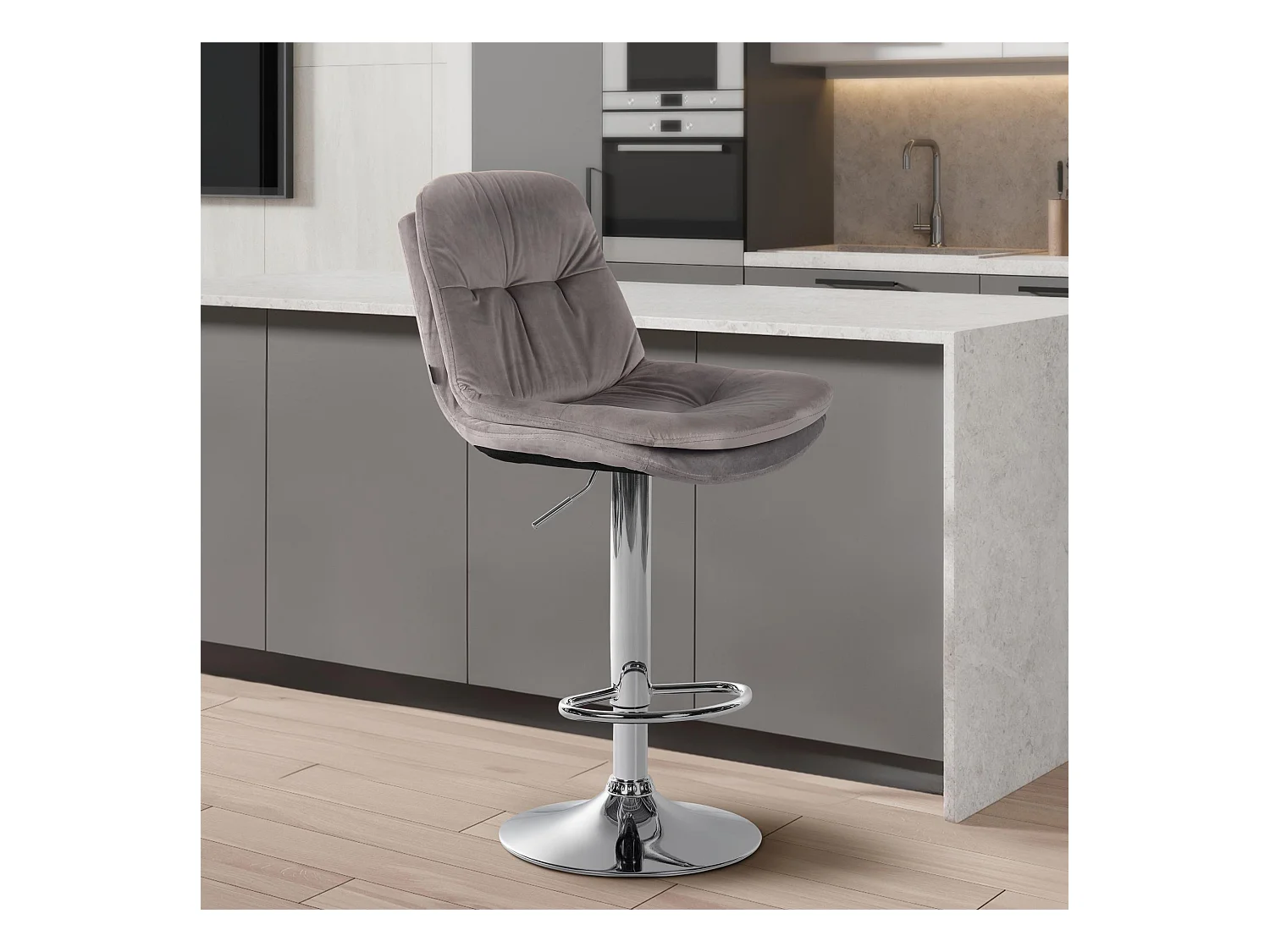 Tabouret de bar - Velours - Gris - Laurel