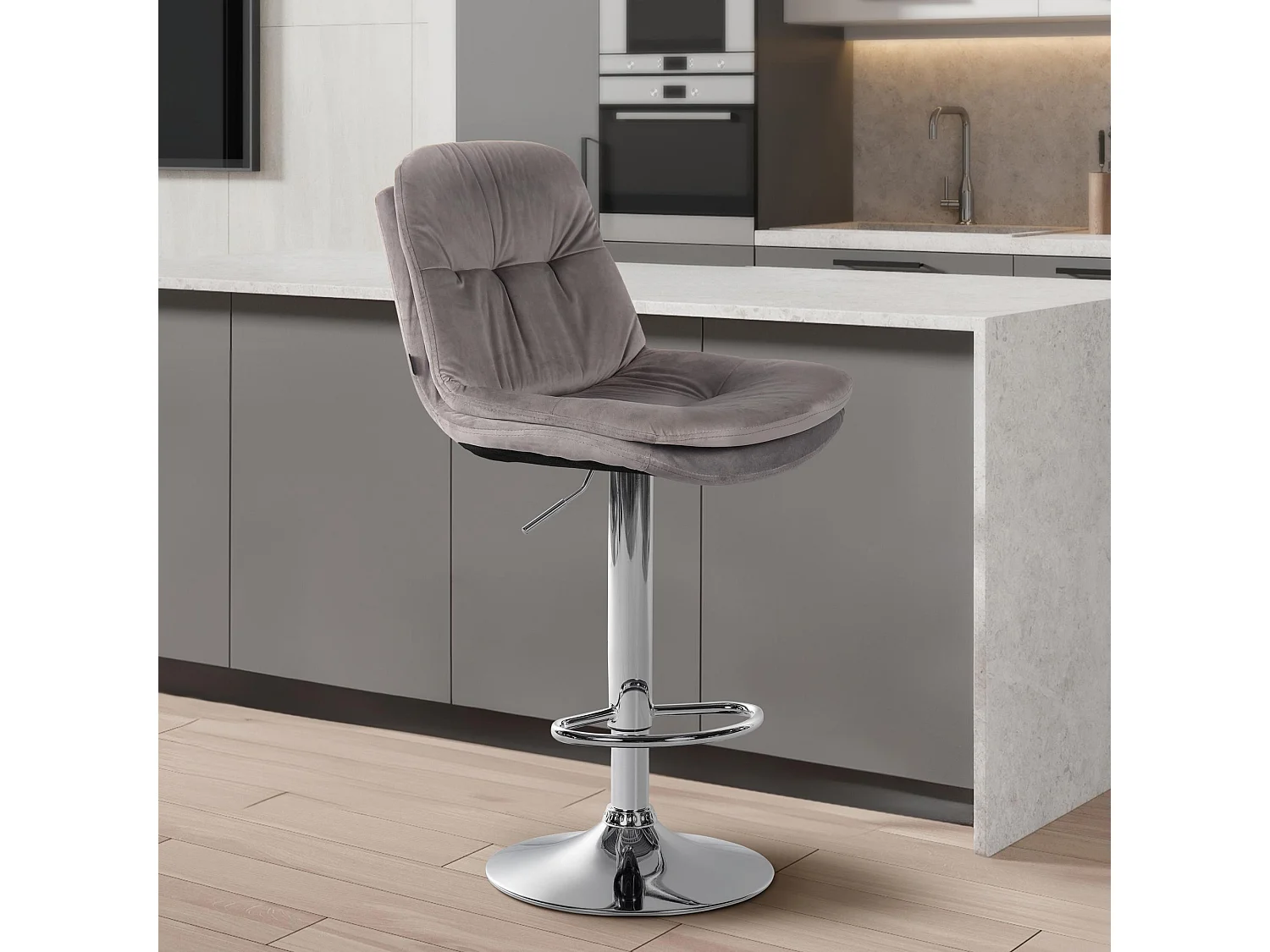 Tabouret de bar - Velours - Gris - Laurel