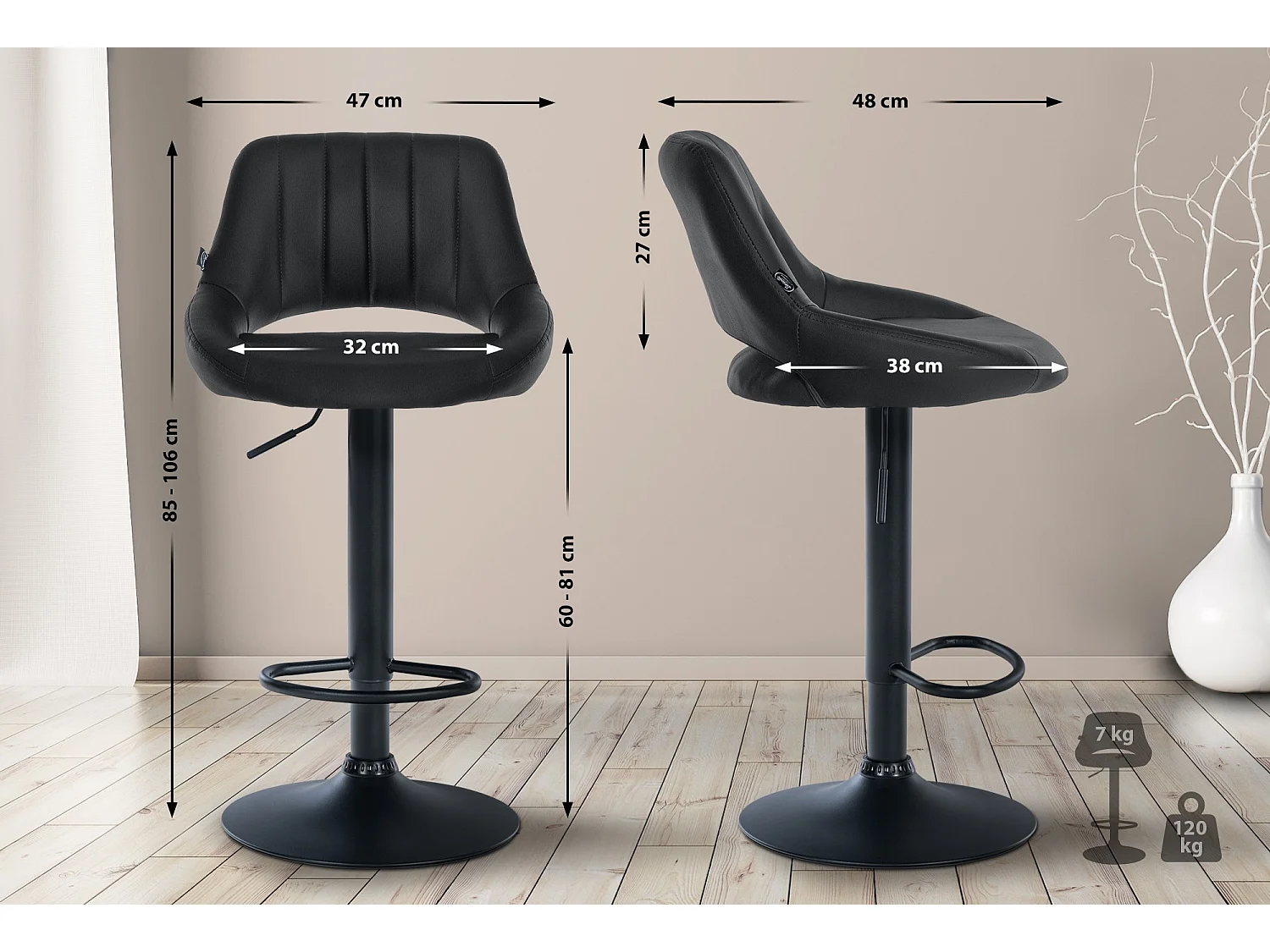 Tabouret de bar - Similicuir & Noir - Noir - Milet