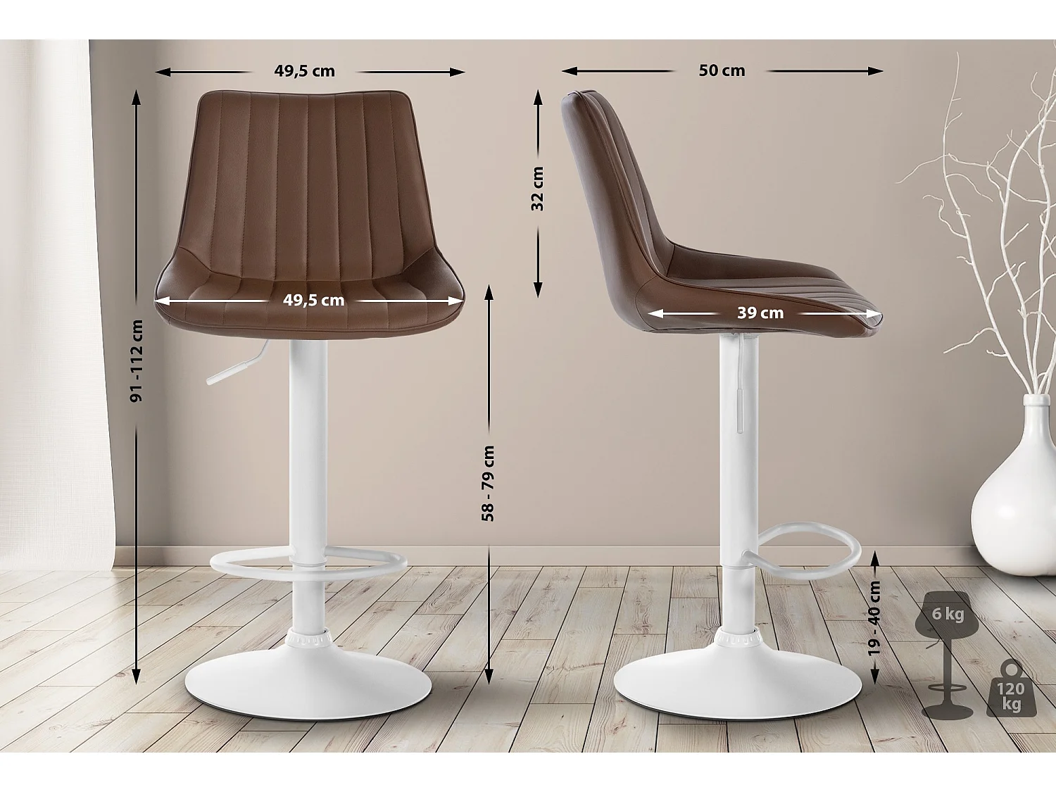 Lot de 2  Tabouret de bar - Similicuir - Marron - Toni