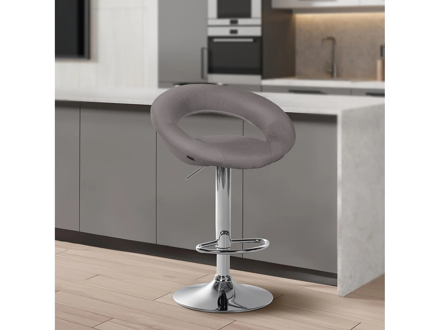 Tabouret de bar - Tissu & Chrome - Gris - Olinda