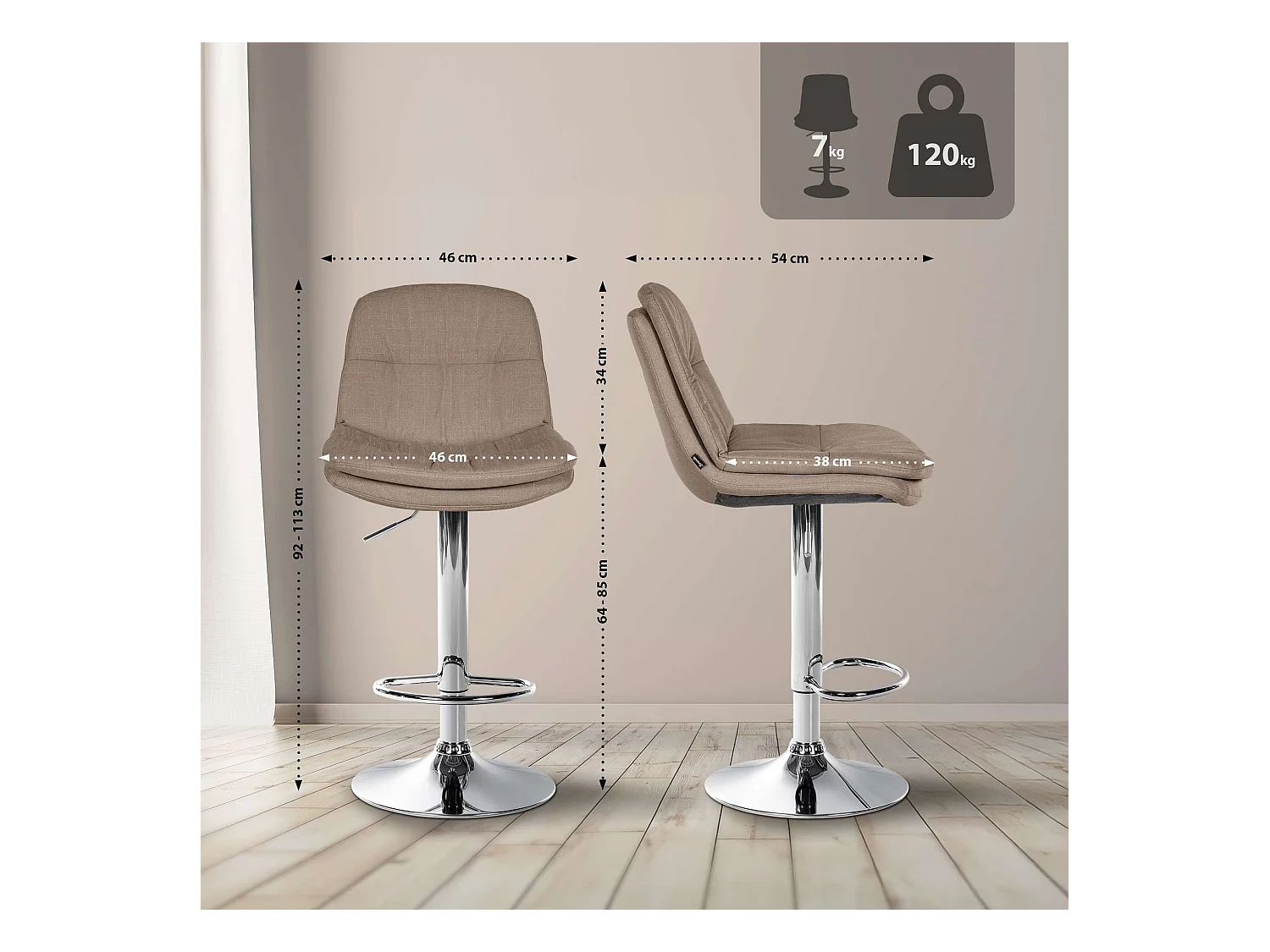 Tabouret de bar - Tissu - Taupe - Laurel