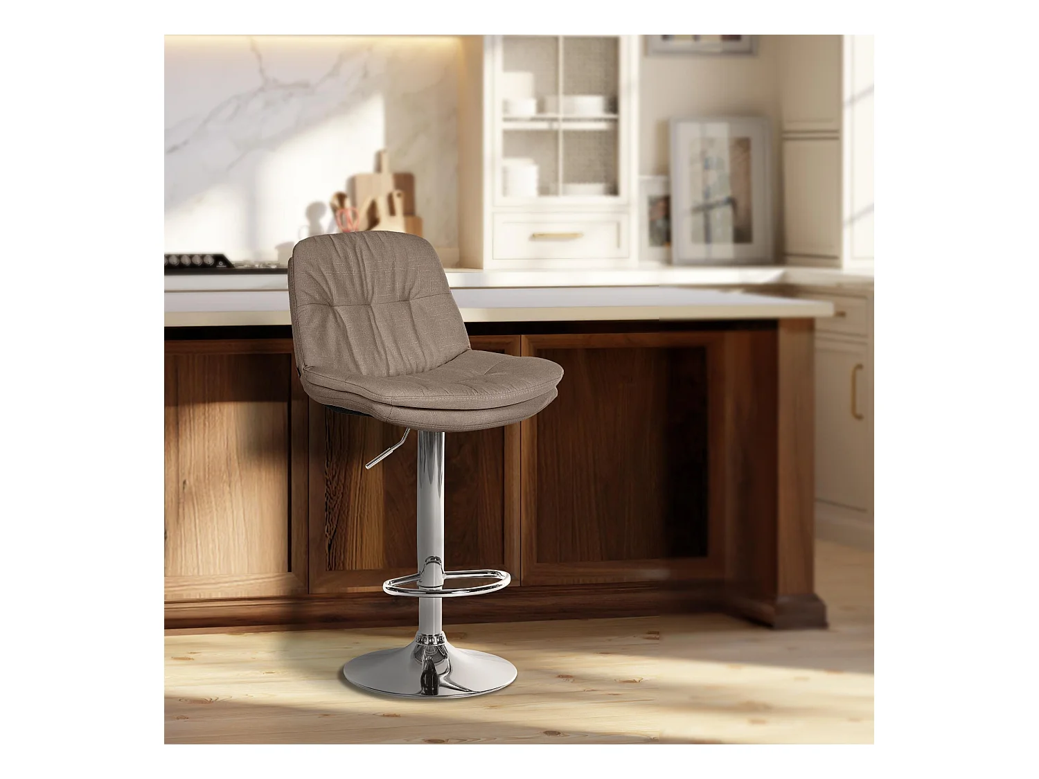 Tabouret de bar - Tissu - Taupe - Laurel