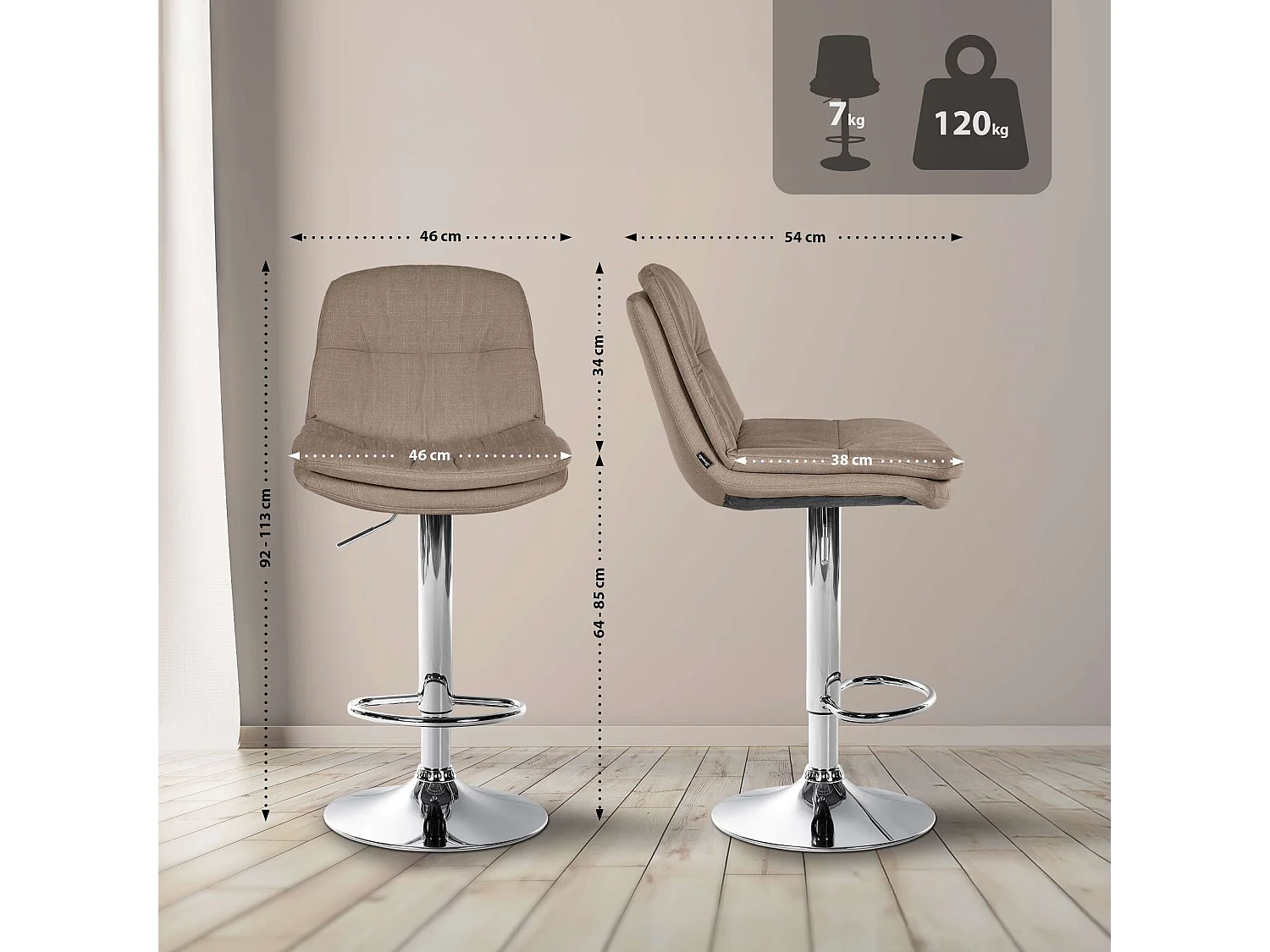 Tabouret de bar - Tissu - Taupe - Laurel