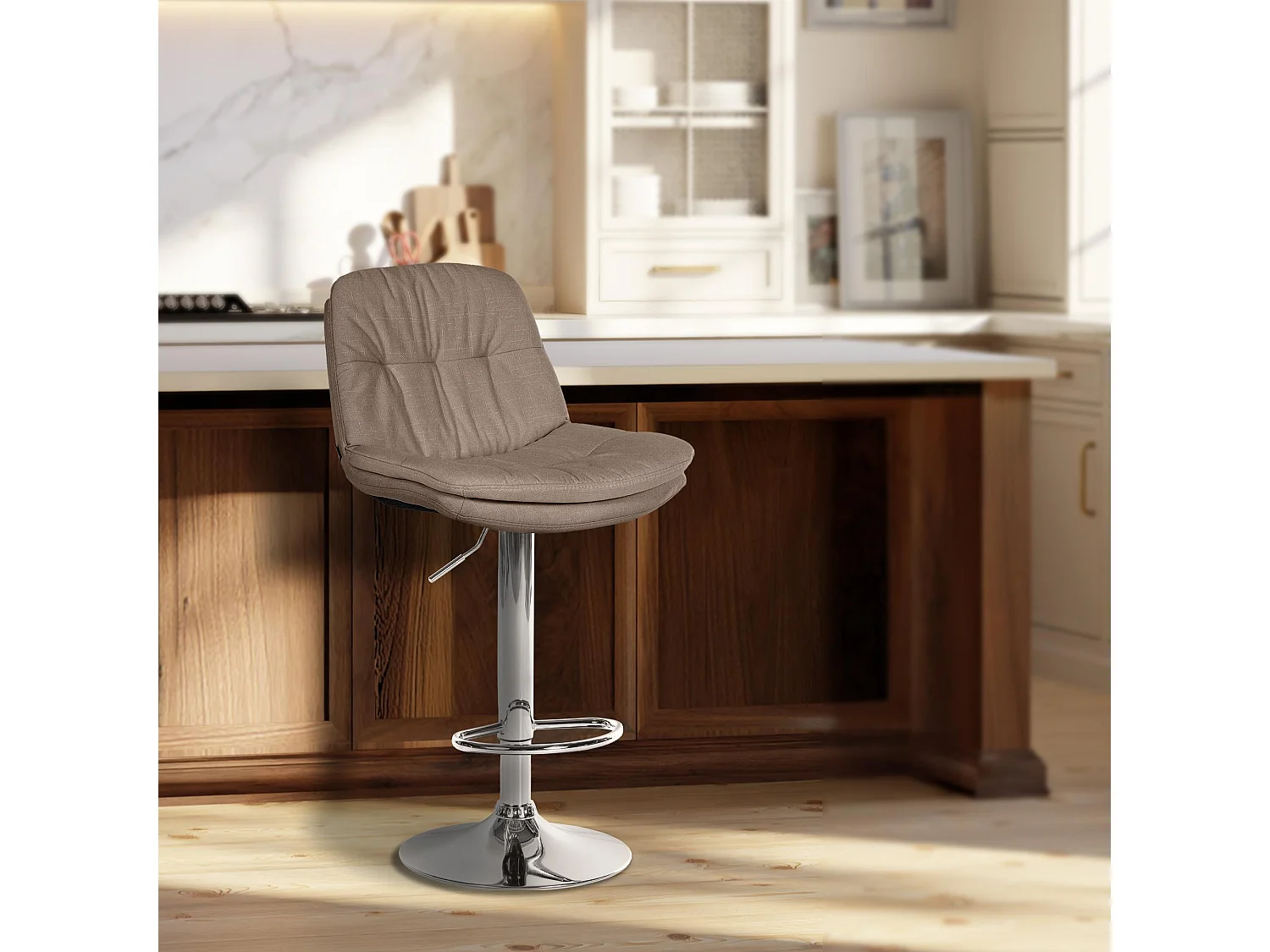 Tabouret de bar - Tissu - Taupe - Laurel