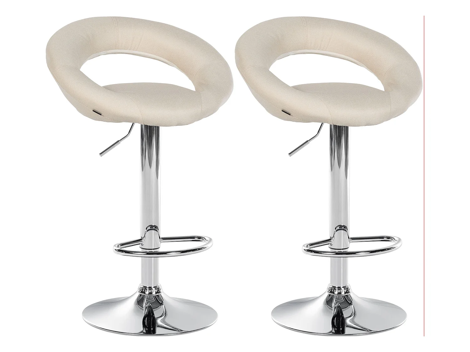 Lot de 2  Tabouret de bar - Tissu & Chrome - Crème - Olinda