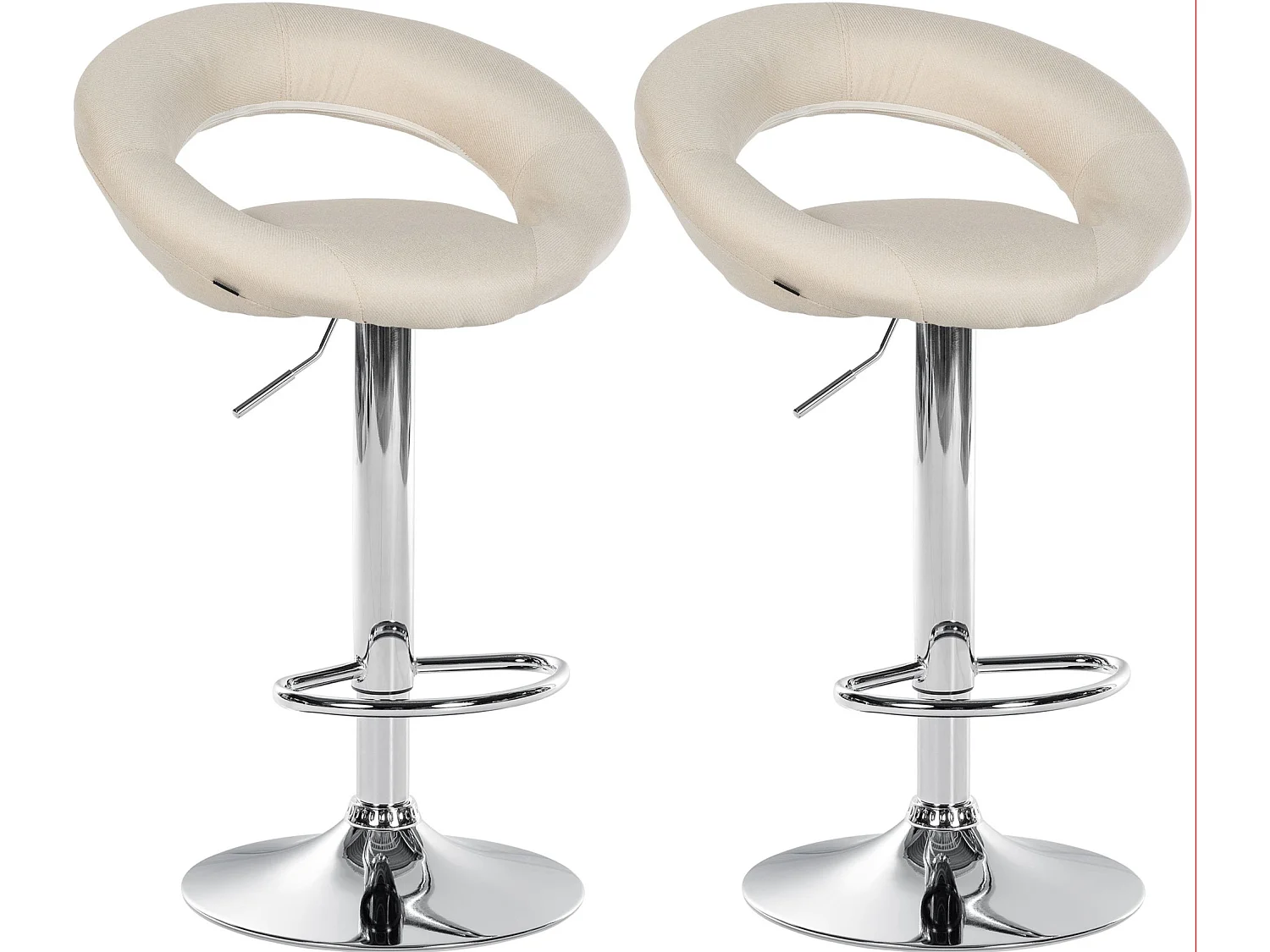 Lot de 2  Tabouret de bar - Tissu & Chrome - Crème - Olinda