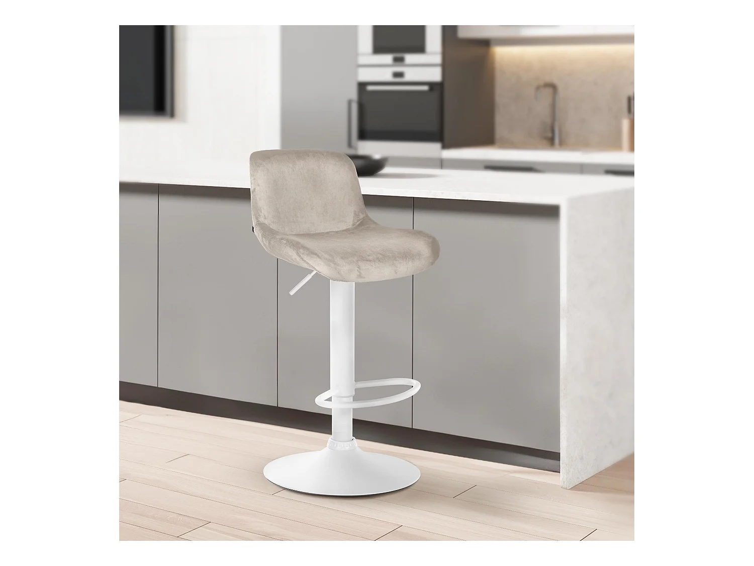 Tabouret de bar - Velours - Crème - Solon