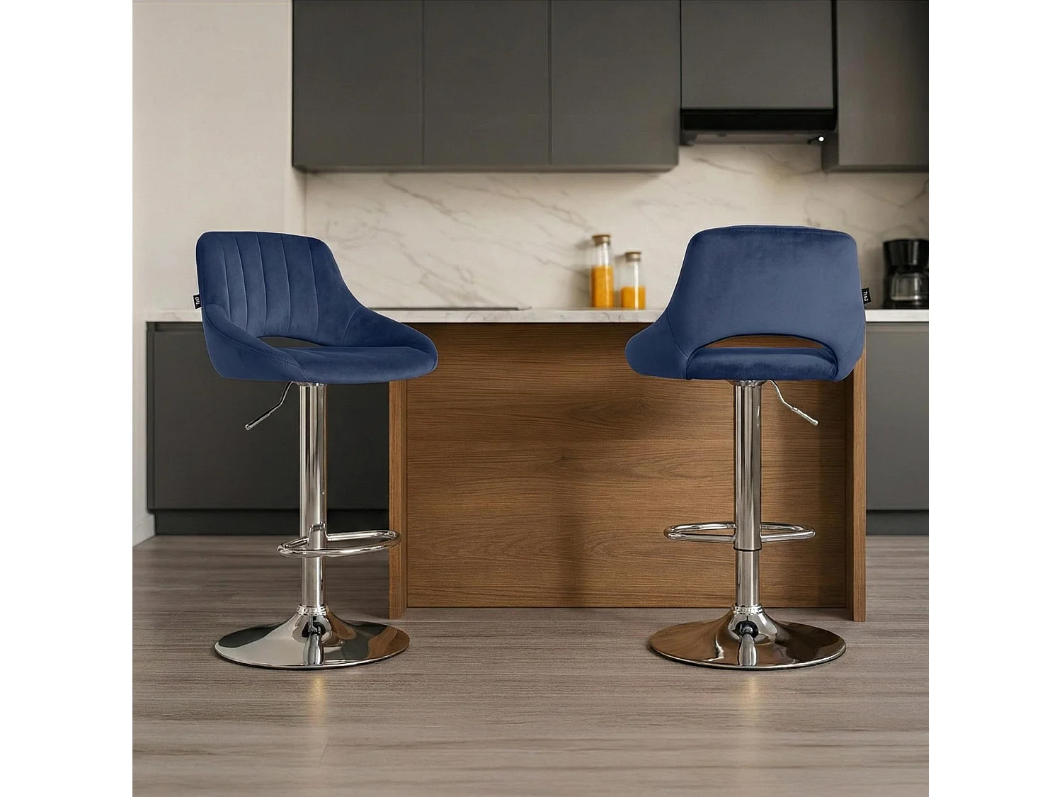 Lot de 2  Tabouret de bar - Velours - Bleu - Milet