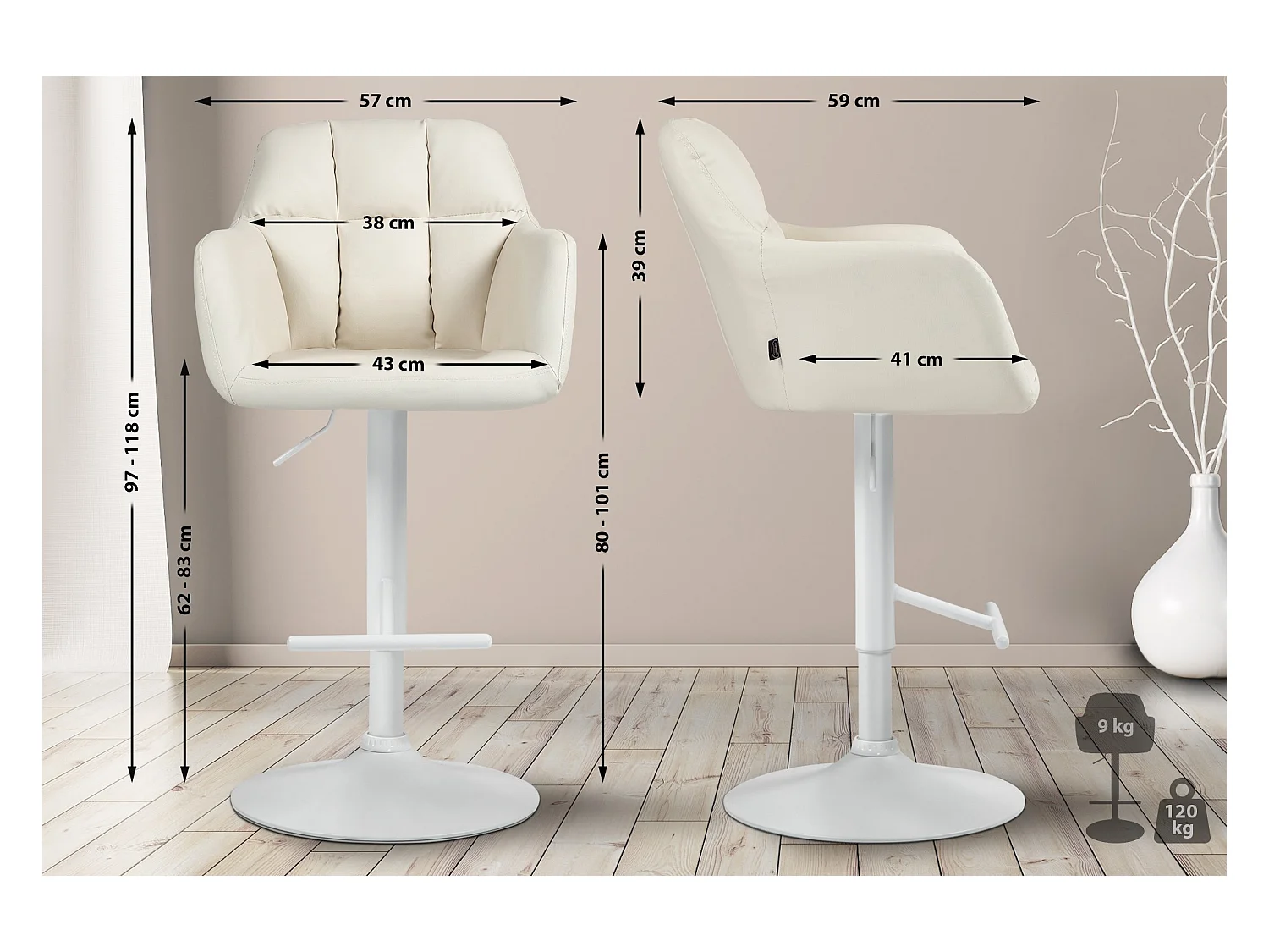 Tabouret de bar - Similicuir - Crème - Natoma