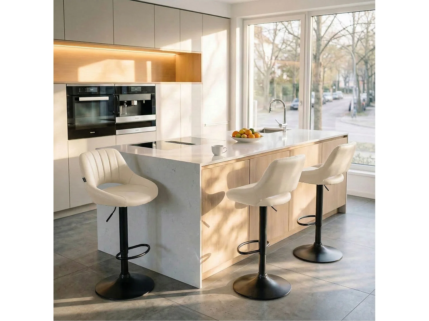 Tabouret de bar - Similicuir & Noir - Crème - Milet