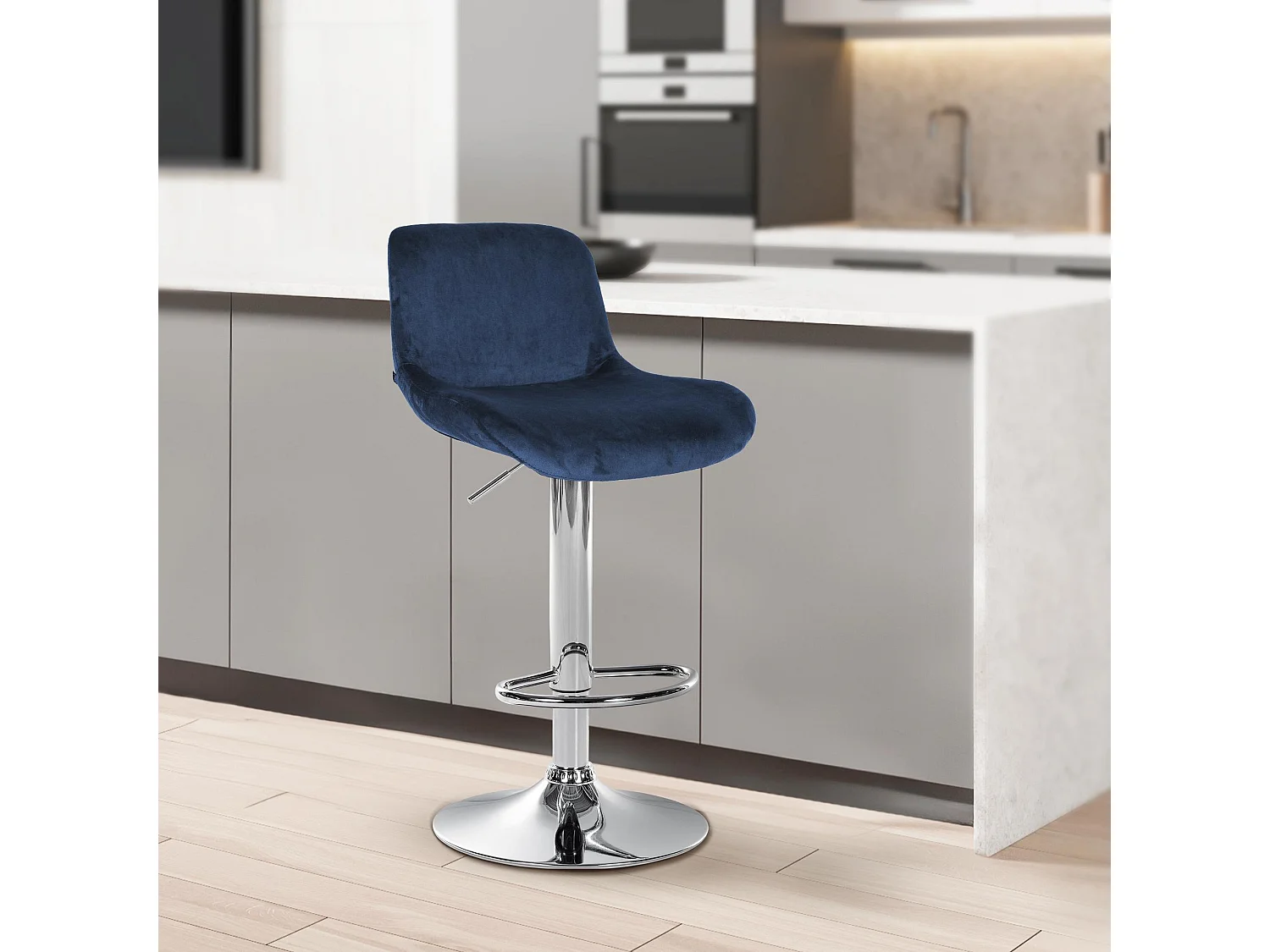 Tabouret de bar - Velours - Bleu - Solon