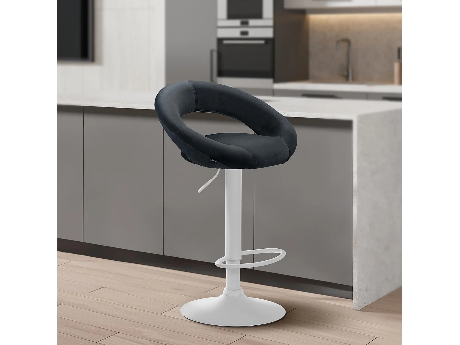 Tabouret de bar - Velours & Blanc - Gris foncé - Olinda