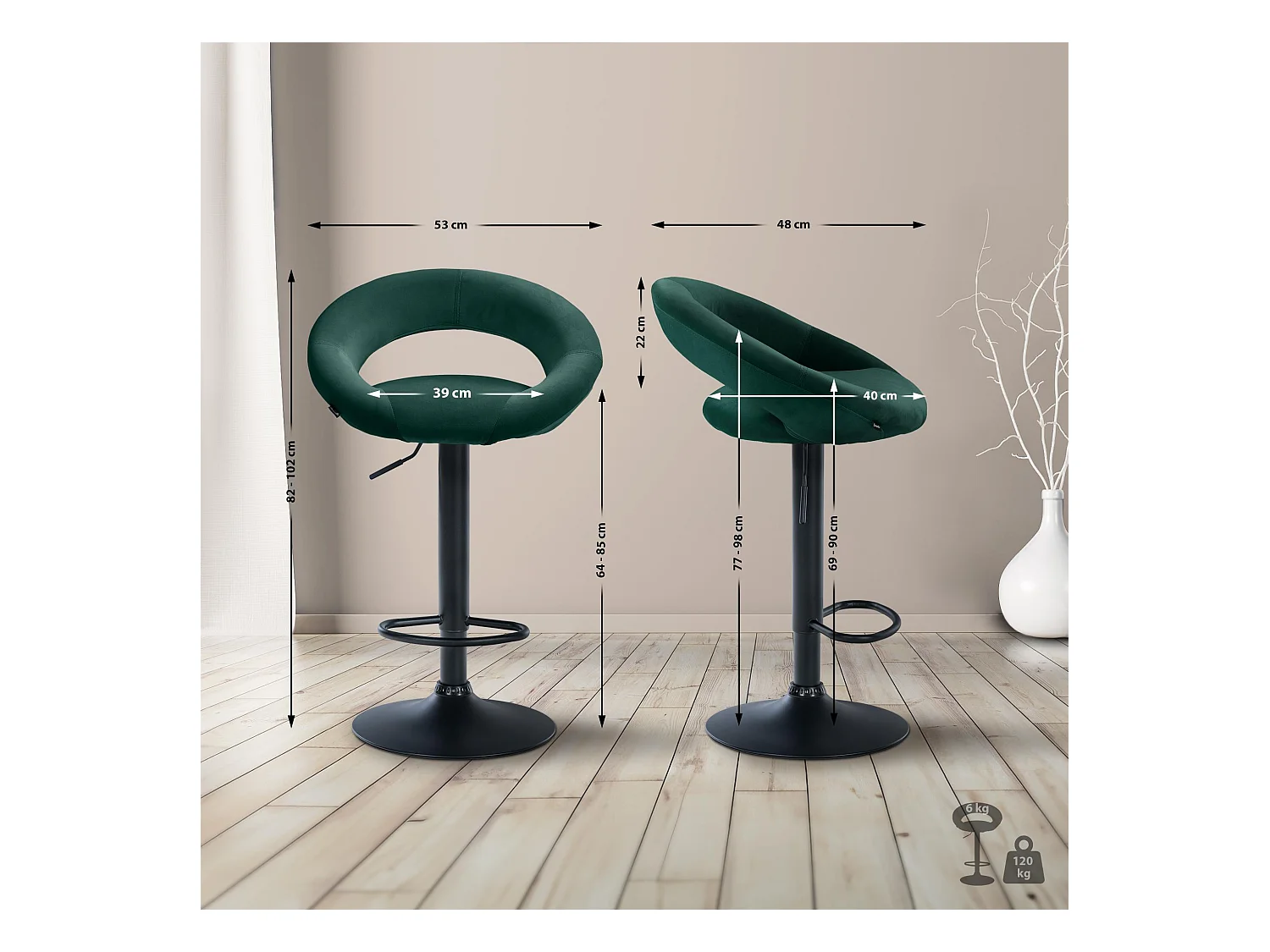 Tabouret de bar - Velours & Noir - Vert - Olinda
