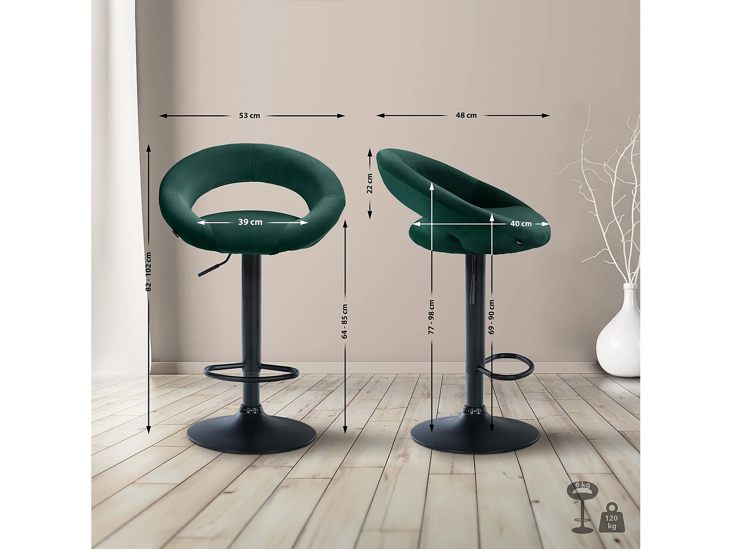 Tabouret de bar - Velours & Noir - Vert - Olinda