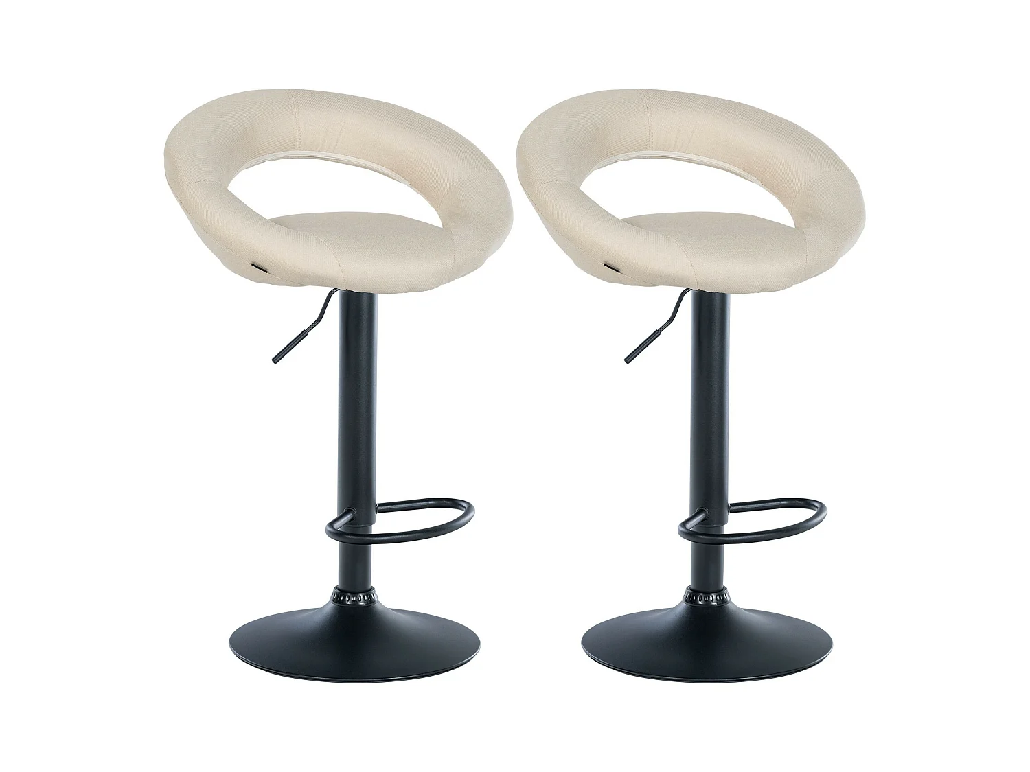 Lot de 2  Tabouret de bar - Tissu & Noir - Crème - Olinda