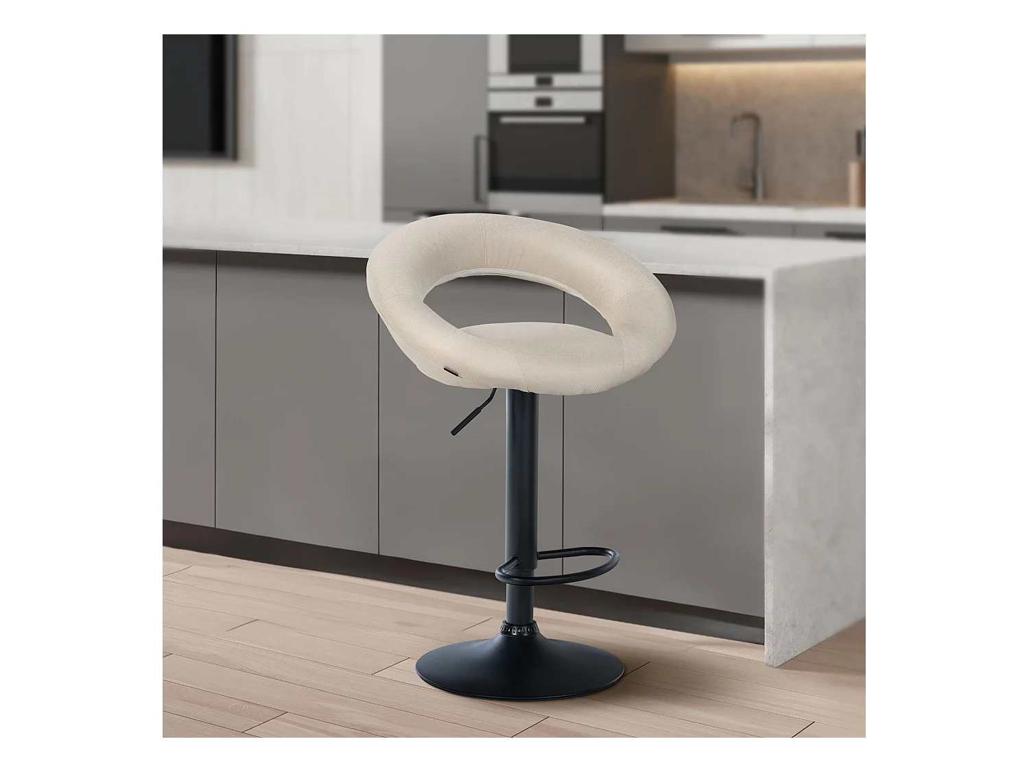 Lot de 2  Tabouret de bar - Tissu & Noir - Crème - Olinda