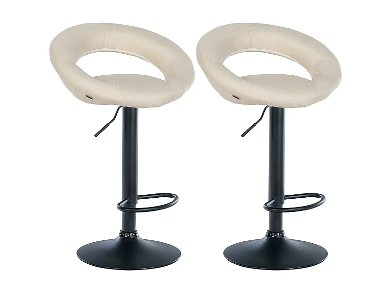 Lot de 2  Tabouret de bar - Tissu & Noir - Crème - Olinda