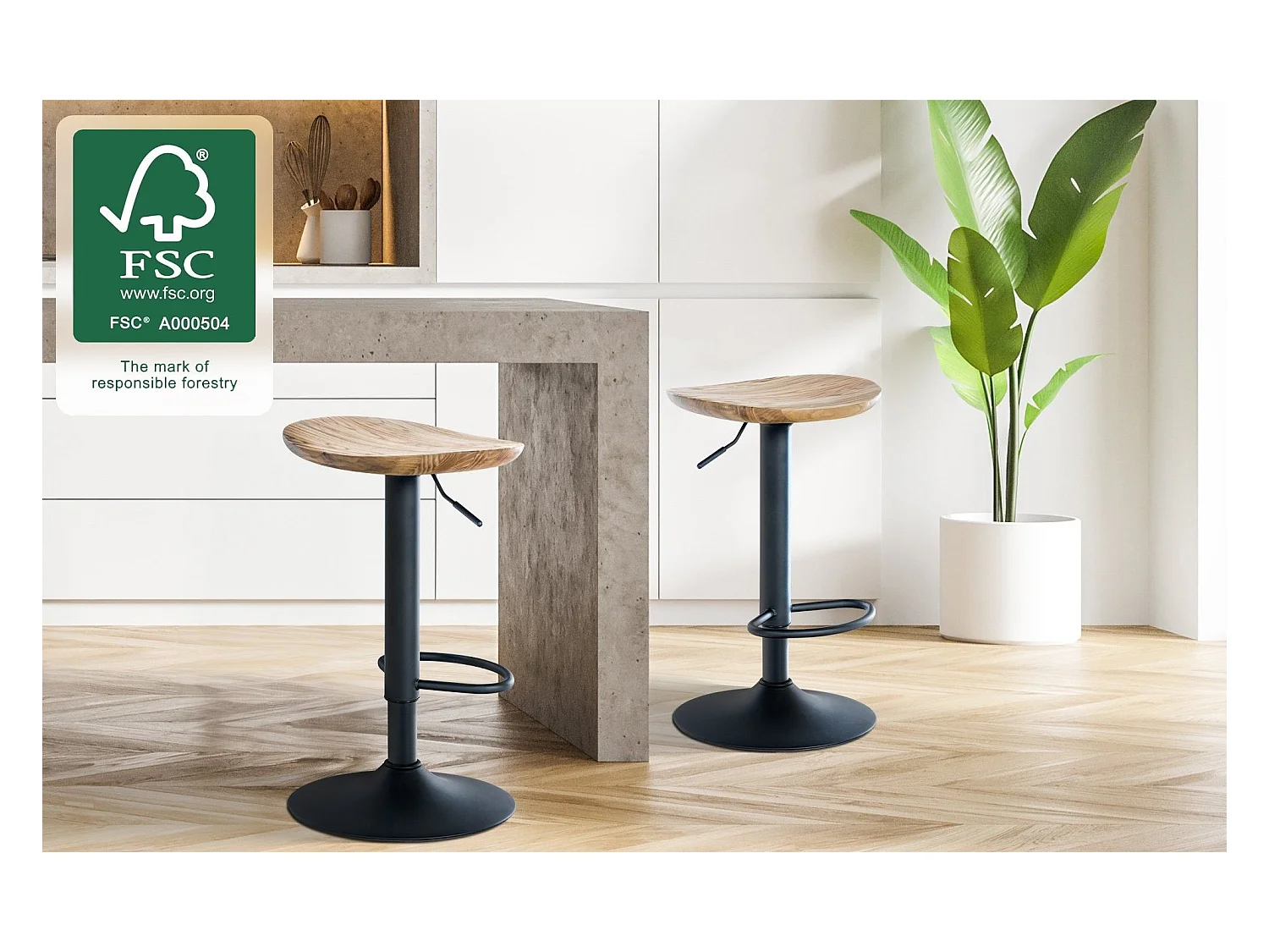 Lot de 4  Tabouret de bar - Bois - Nature - Skelde