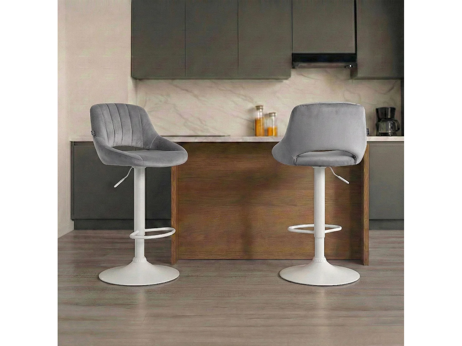Tabouret de bar - Velours & Blanc - Gris foncé - Milet