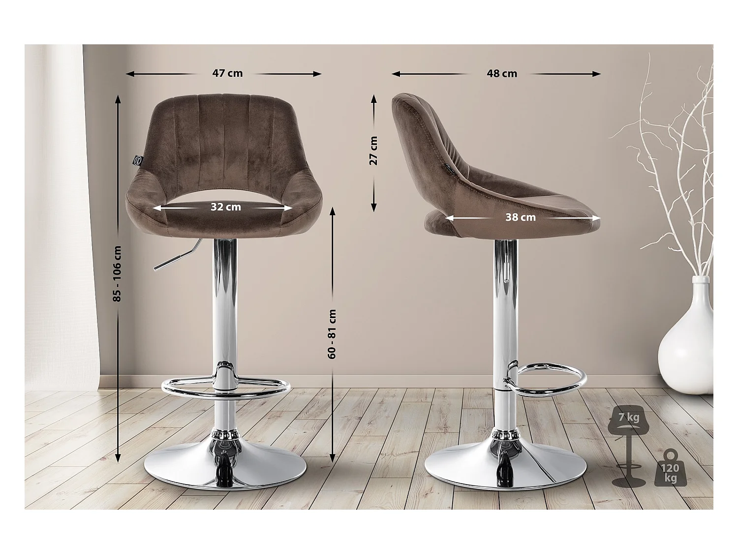 Lot de 2  Tabouret de bar - Velours - Marron - Milet