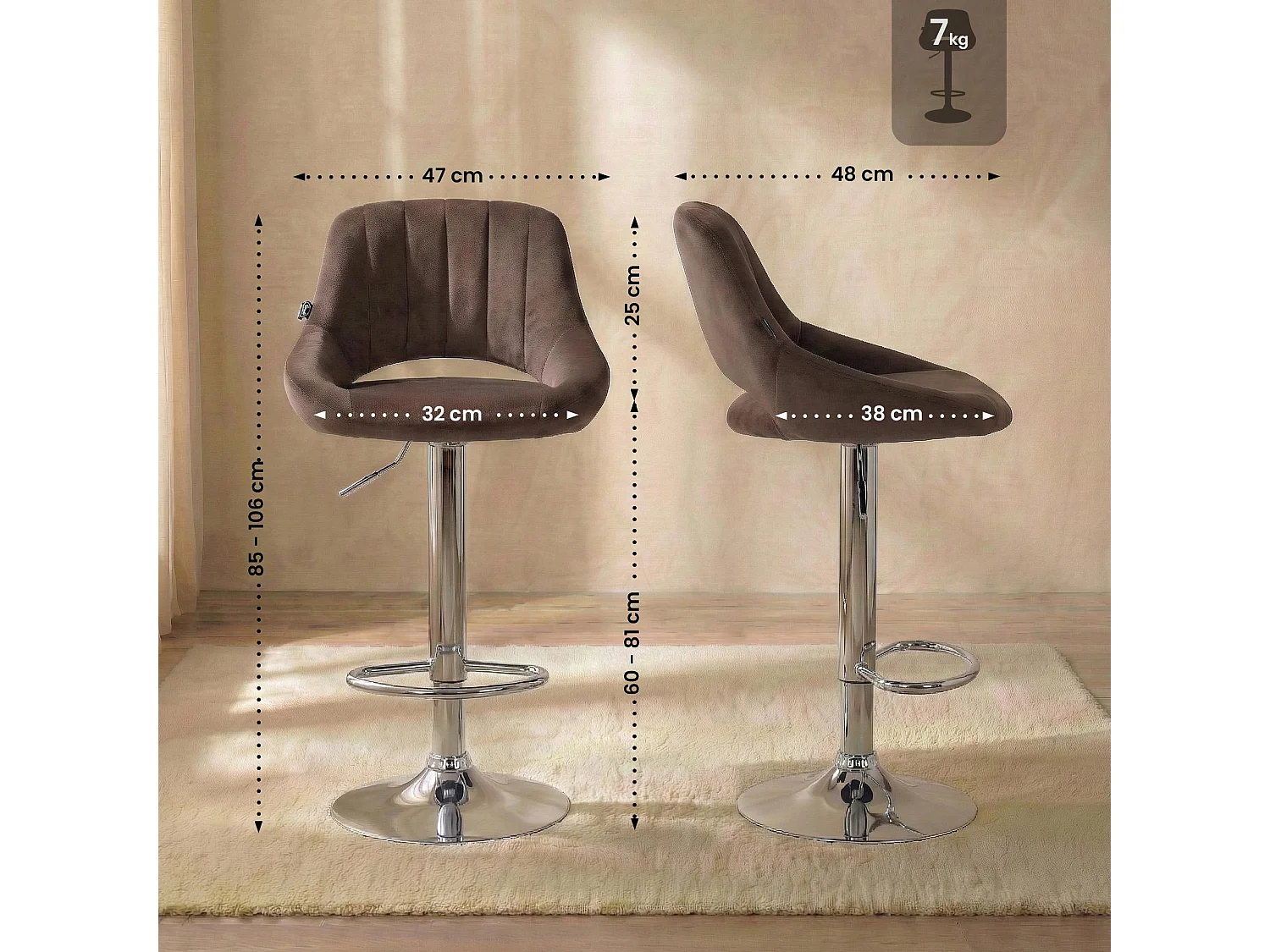 Lot de 2  Tabouret de bar - Velours - Marron - Milet
