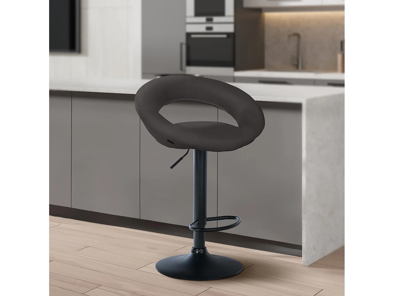 Tabouret de bar - Tissu & Noir - Gris foncé - Olinda