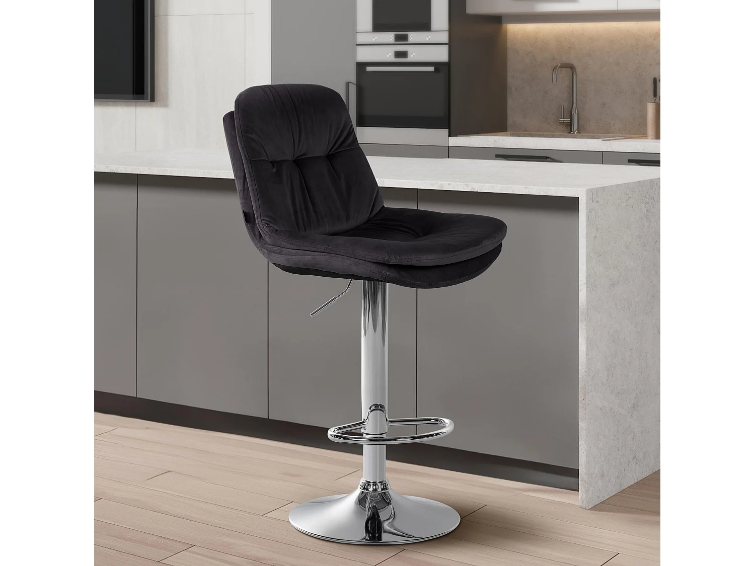 Tabouret de bar - Velours - Noir - Laurel