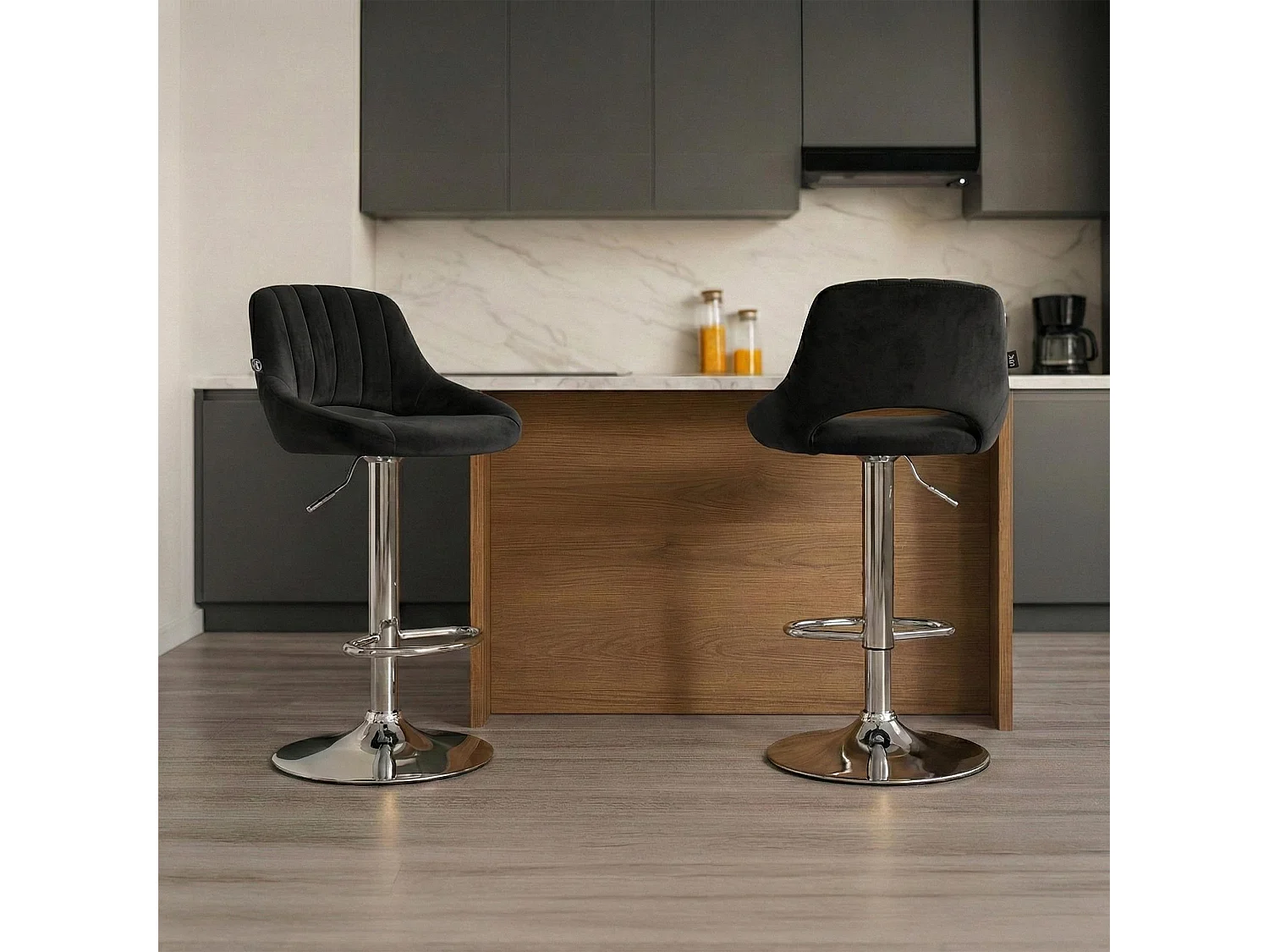 Lot de 2  Tabouret de bar - Velours - Noir - Milet