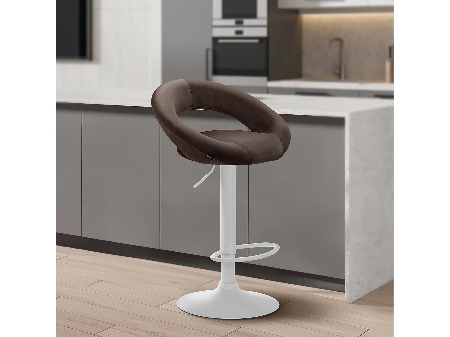 Tabouret de bar - Velours & Blanc - Marron - Olinda